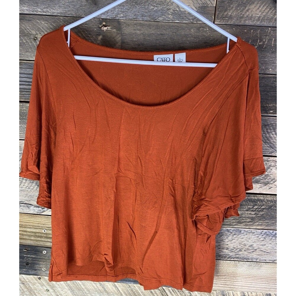 Cato Women's Sz L Dark Orange Short Flowing Sleeve Crop Top